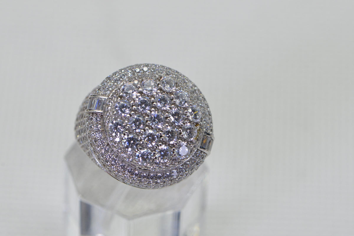 Bold Simulated Diamond Cluster Ring For Man Multi Stone Round Top Ring