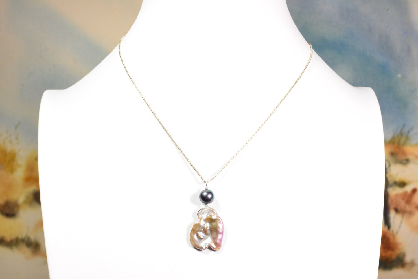Black Pearl & Keshi Pearl Sterling Silver Necklace Earring Set