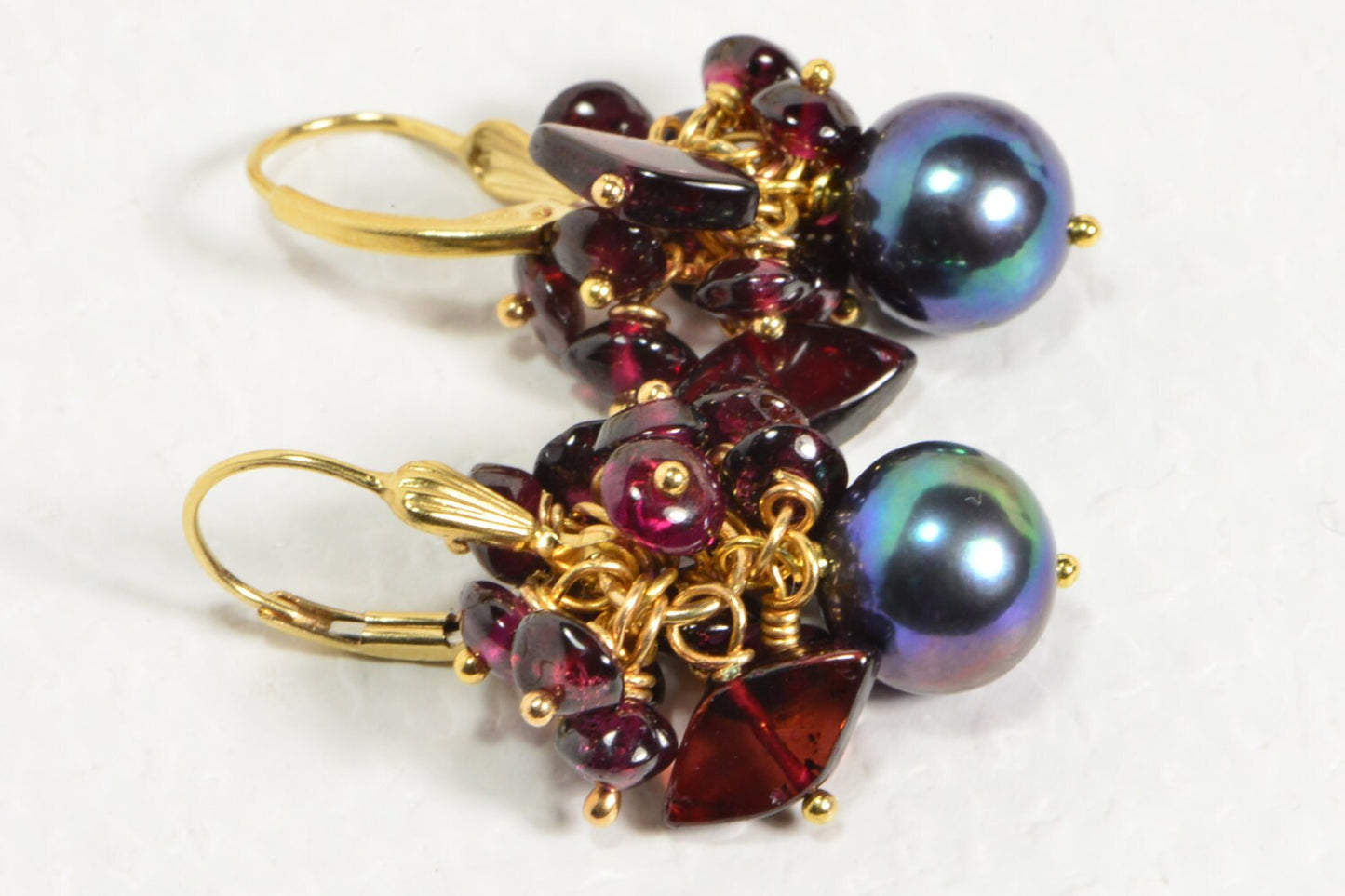 Black Pearl Garnet Dangle Earrings, 14k Gold-Filled Wire