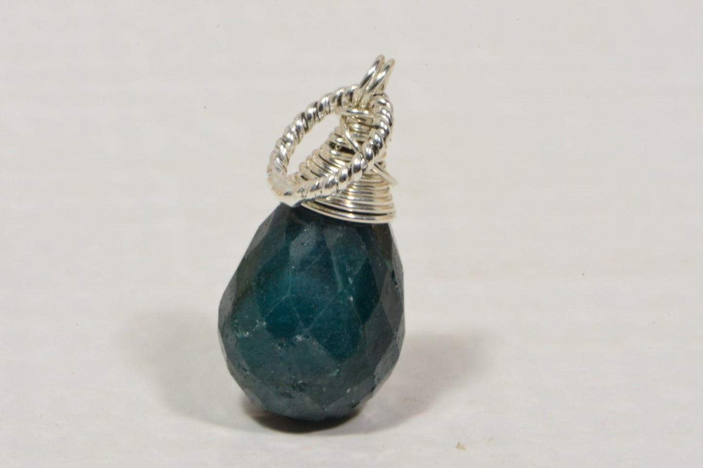 Natural Emerald Briolette Pendant, Sterling Silver Wire Wrapped Teardrop