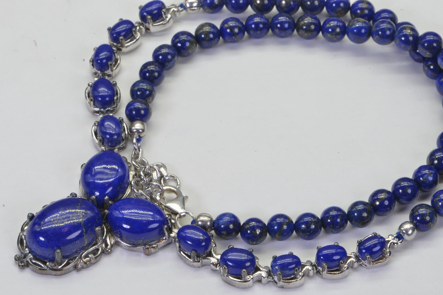 Lapis Lazuli Statement Necklace: 14K White Gold over Sterling Silver