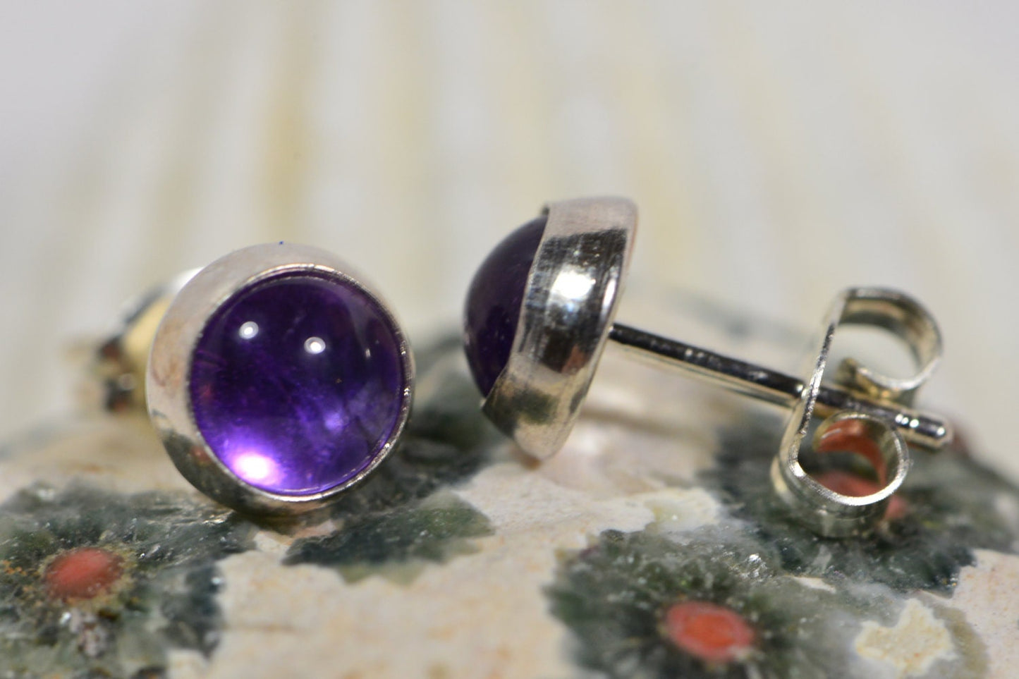Amethyst Post Earrings Sterling Silver Purple Studs Birthday Gift For Sister