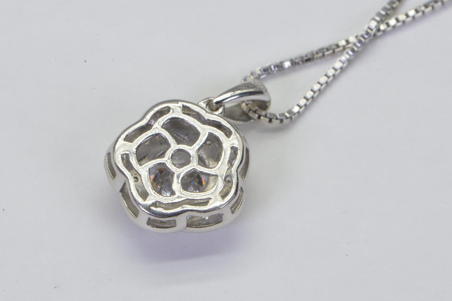 Diamond Cut Flower Pendant Necklace: Sterling Silver Bridal Jewelry