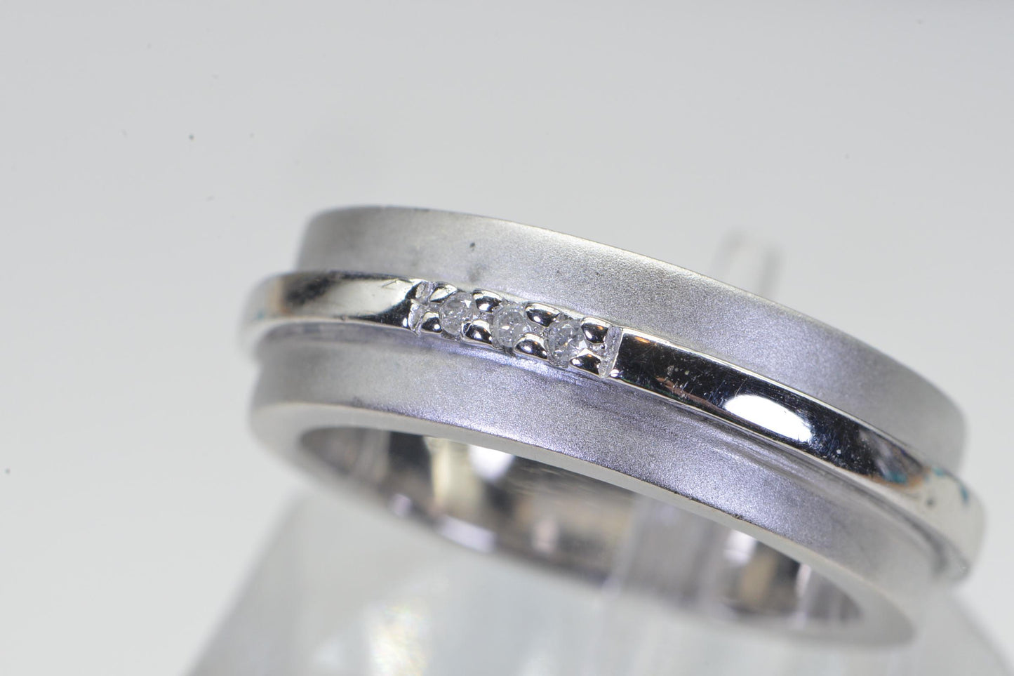 Vintage Diamond Anniversary Band Ring: 14K White Gold & Sterling Silver