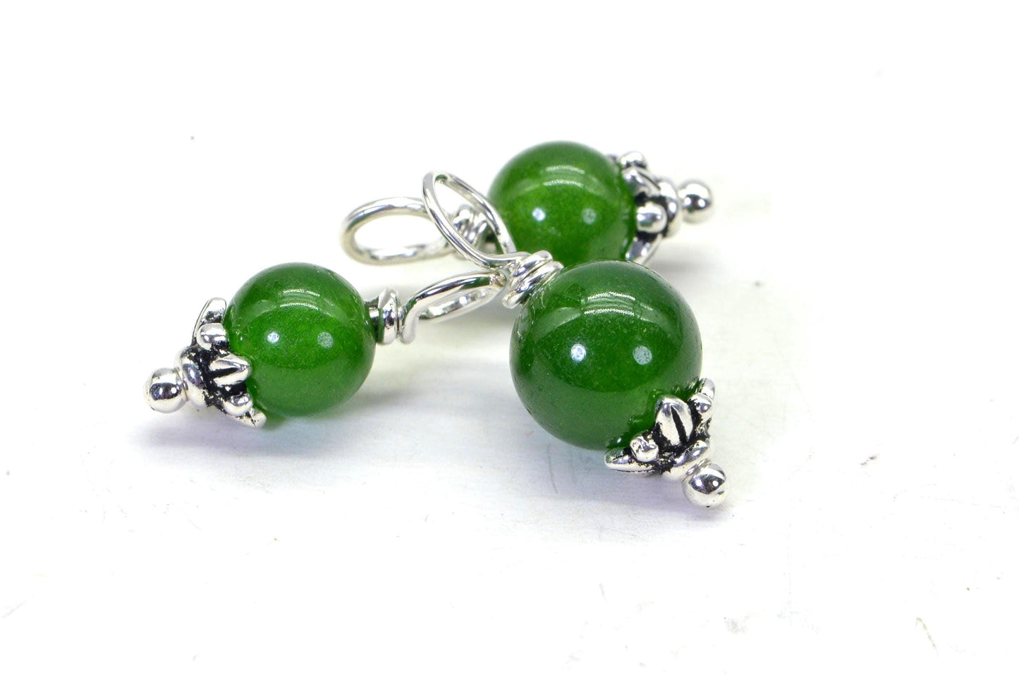 Apple Green Jade Sterling Silver Pendant, 6mm Round Charm