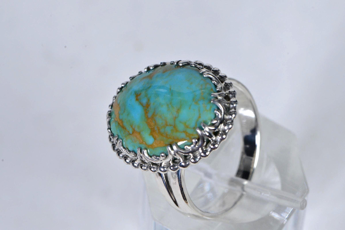 Kingman Turquoise Sterling Silver Ring: Oval Bezel Statement Ring