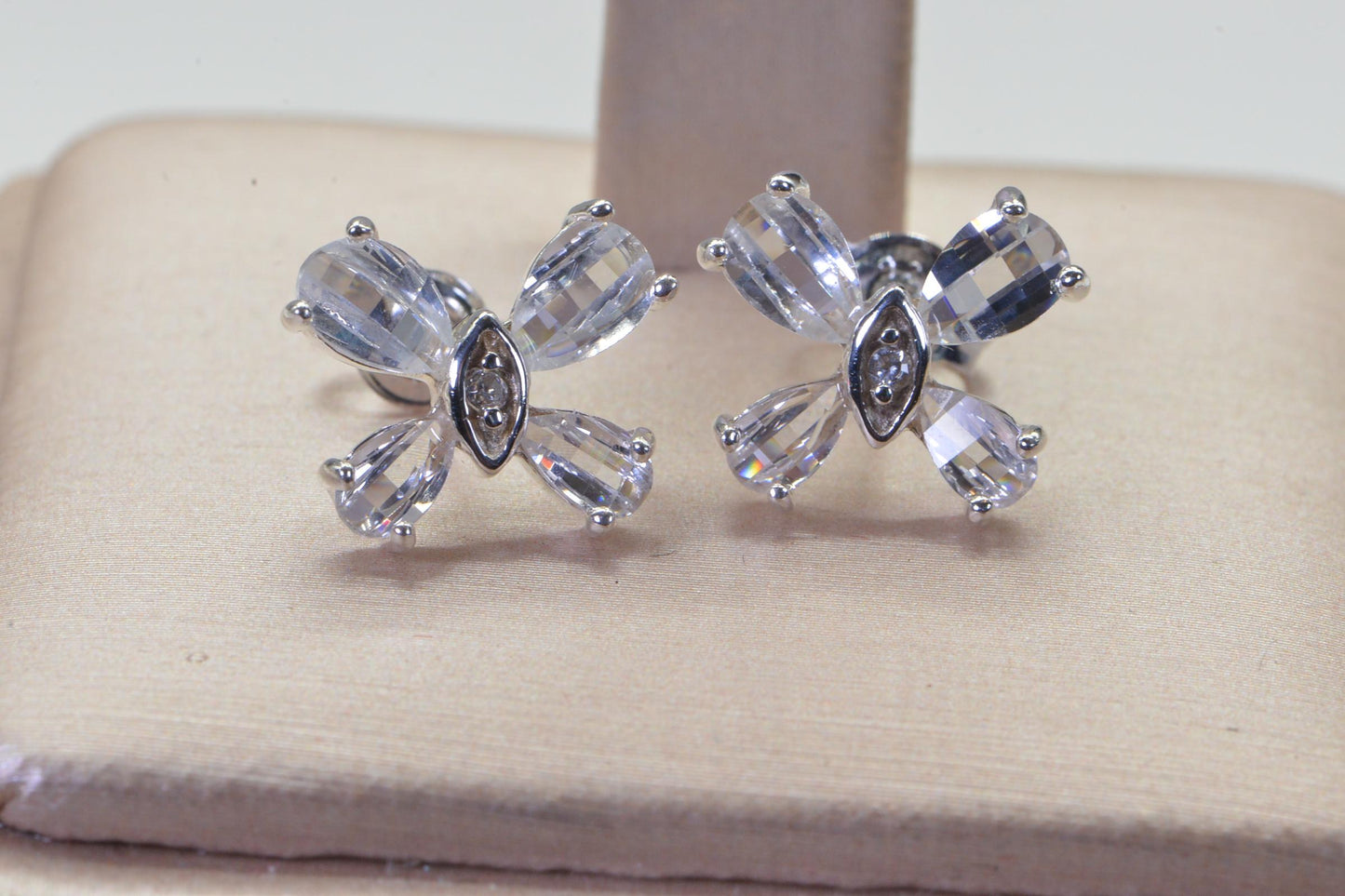 Simulated Diamond Butterfly Studs 14K White Gold Over Sterling Silver Gift For Daughter