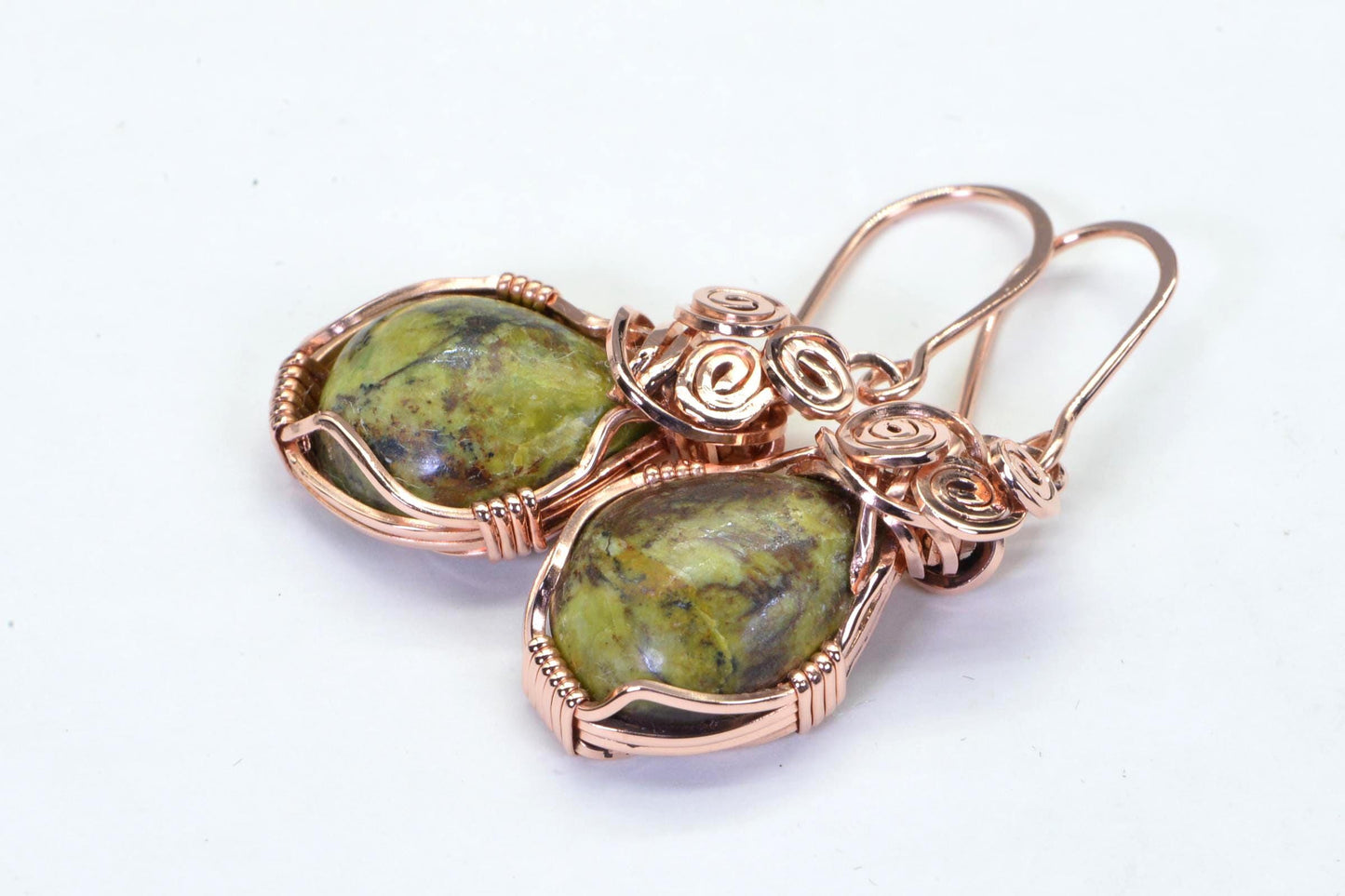 Gaspeite Copper Earrings: Natural Australian Stone, Healing Jewelry