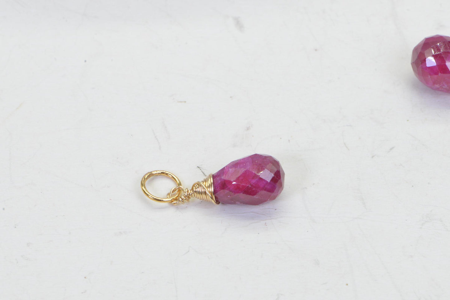 Ruby Briolette Pendant: 14K Gold Filled Wire Wrapped Gemstone