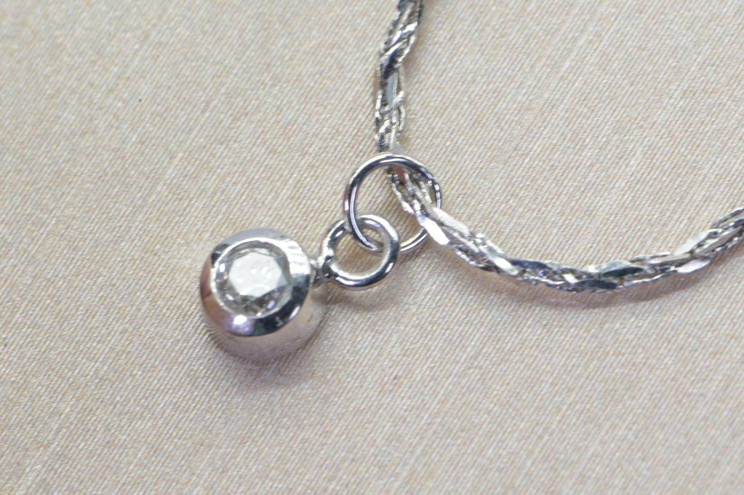 18K White Gold Rope Necklace: Diamond Pendant, Elegant Estate Jewelry