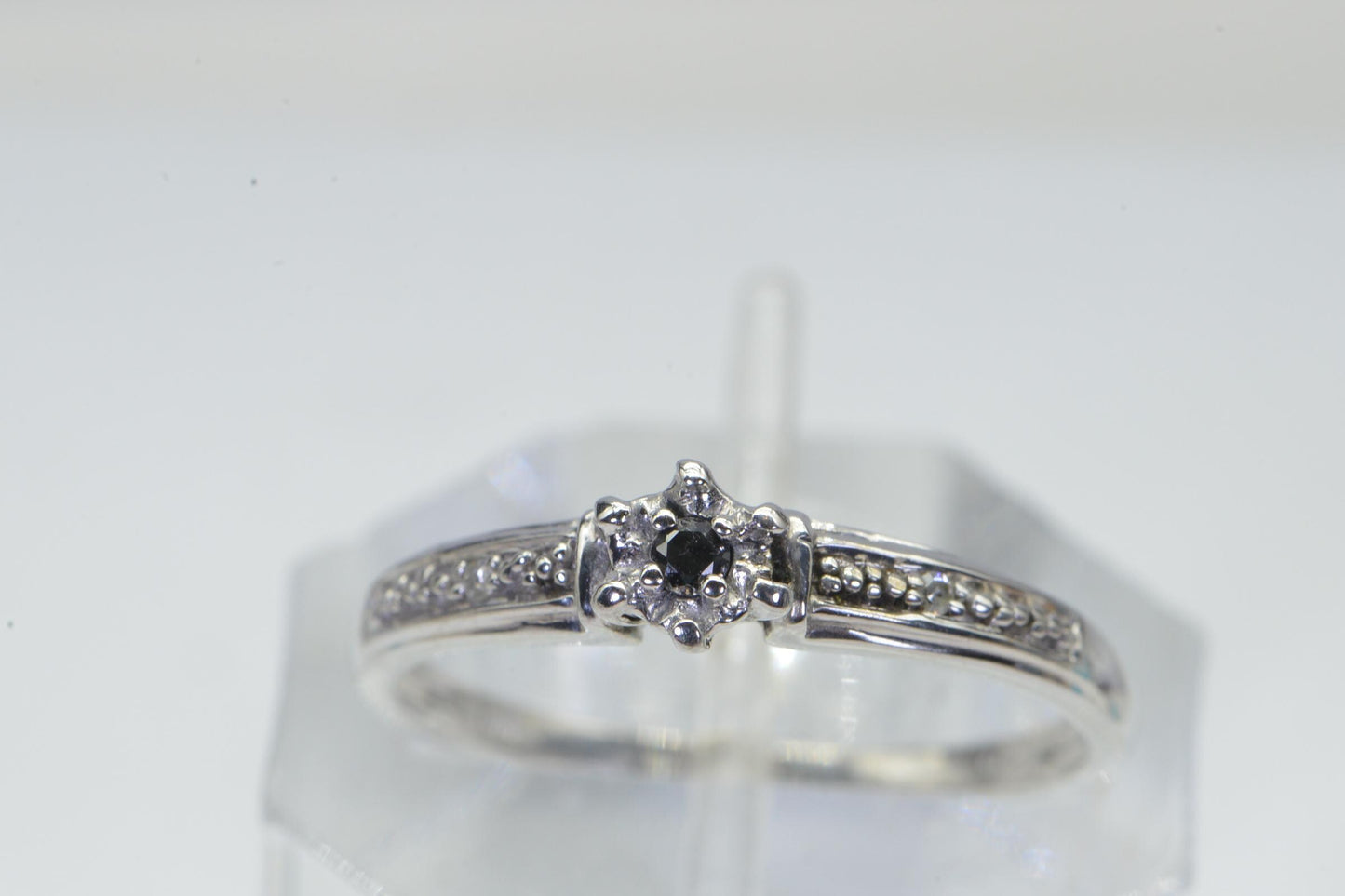 Black Diamond Ring: 14K White Gold Over Sterling Silver, Minimalist Band