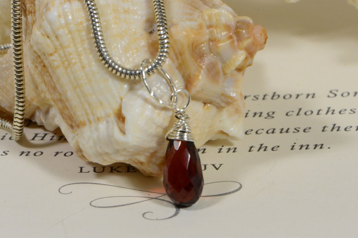 Garnet Teardrop Pendant, Wire Wrapped Gemstone Charm