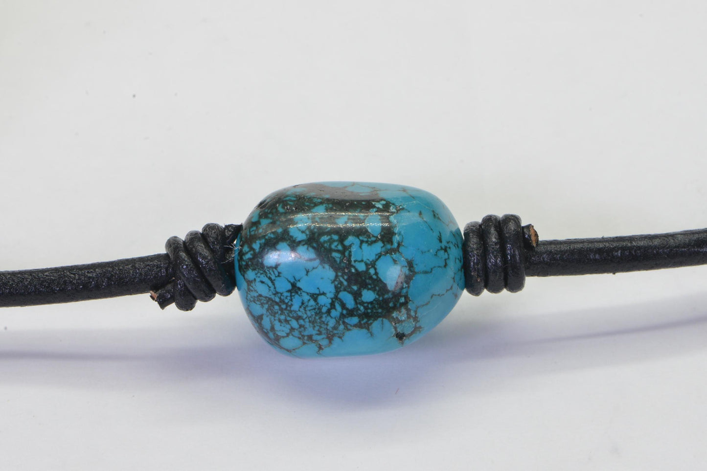 Turquoise Pendant Necklace, Sterling Silver Clasp, Black Leather Cord