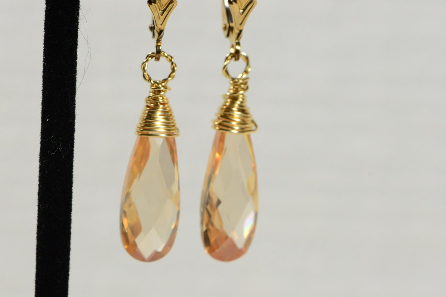 14K Gold Filled Teardrop Earrings, Crystal Wire Wrapped Zircone