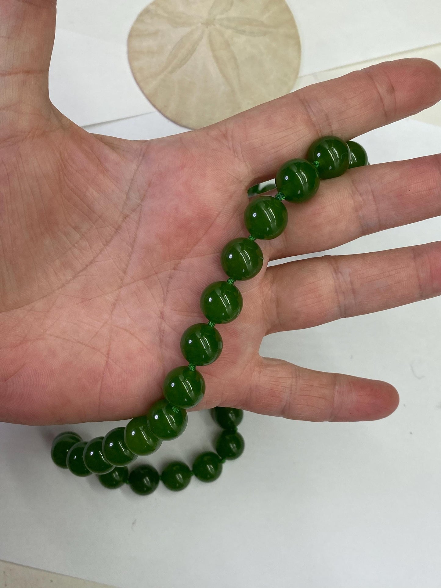Hand-Knotted Green Jade Mala Necklace: Burma Gemstone, 26 inch 8mm Stones