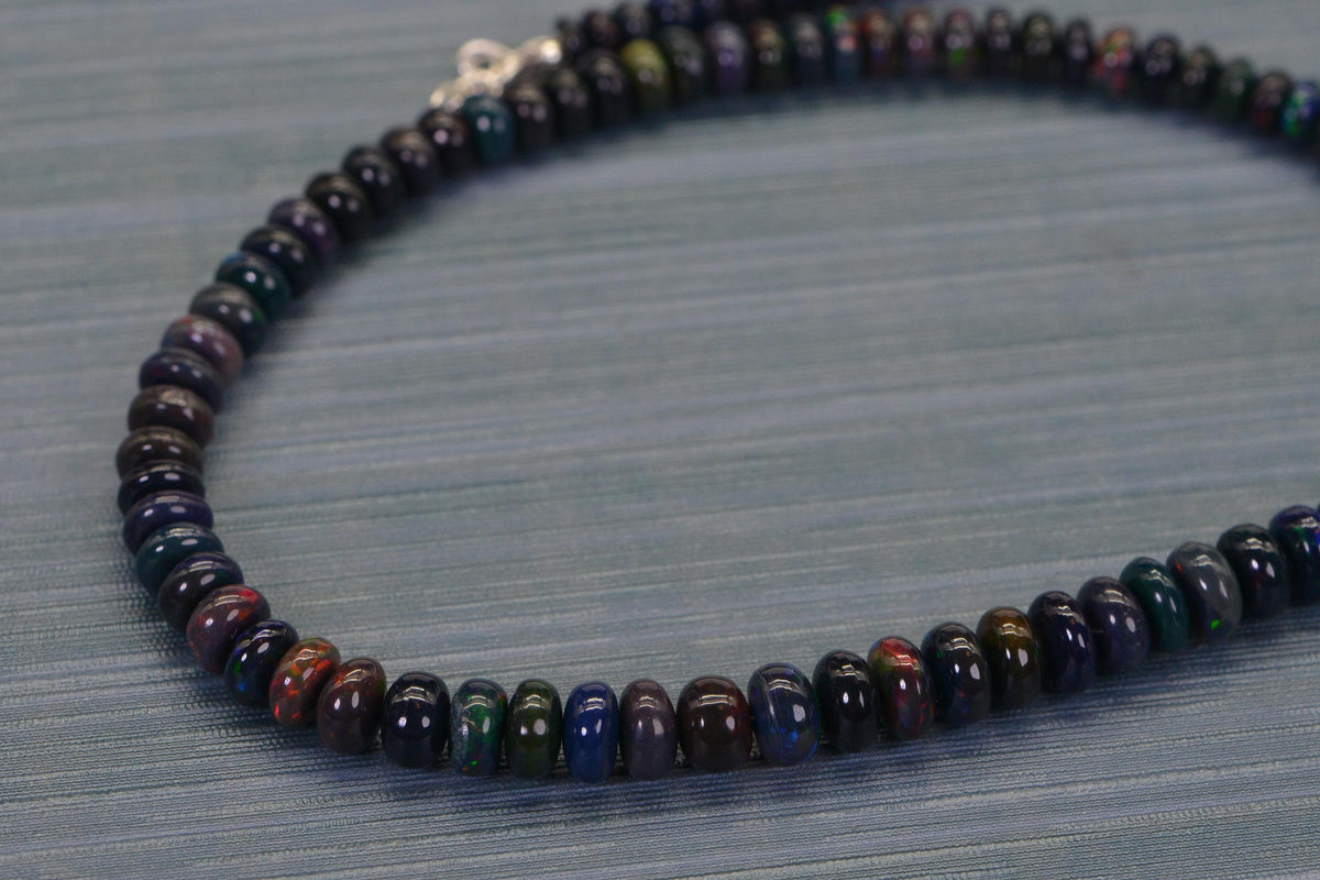 Ethiopian Black Opal Necklace: Graduated Beaded Gemstone Jewelry