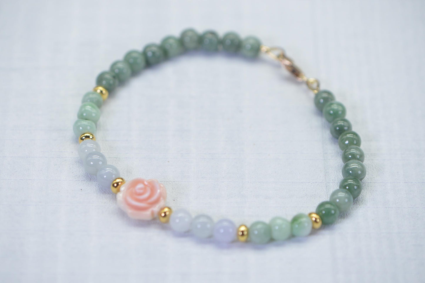 Natural Burma Jade Ice Green Multi color 14K Gold Filled Queen Conch Carved Rose