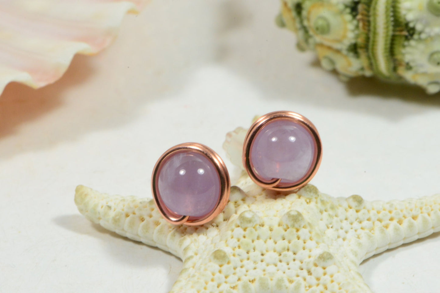 Lavender Amethyst Copper Wire Wrapped Stud Earrings