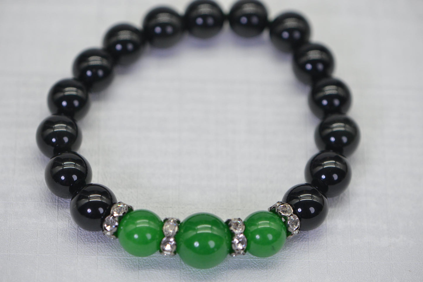 Black Obsidian & Green Jade Bracelet | Crystal Accents, Healing Gemstone