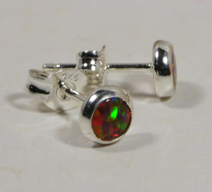 Black Opal Stud Earrings Tiny Post Earrings Bezel Setting Gemstone Jewelry Birthstone October