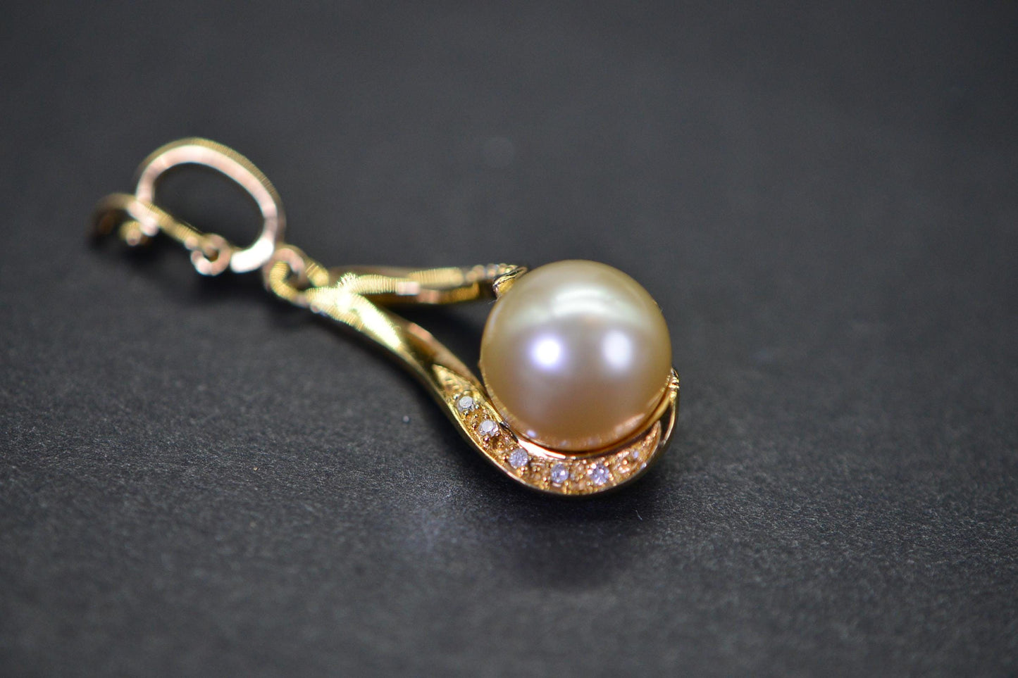 Golden South Sea Pearl Pendant Necklace, Diamond 14K Gold over Sterling Silver