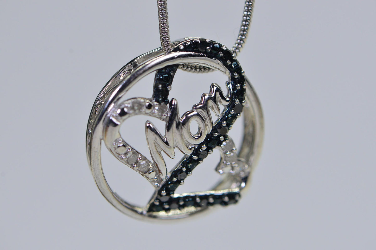 Diamond "Mom" Heart Pendant Necklace, Sterling Silver