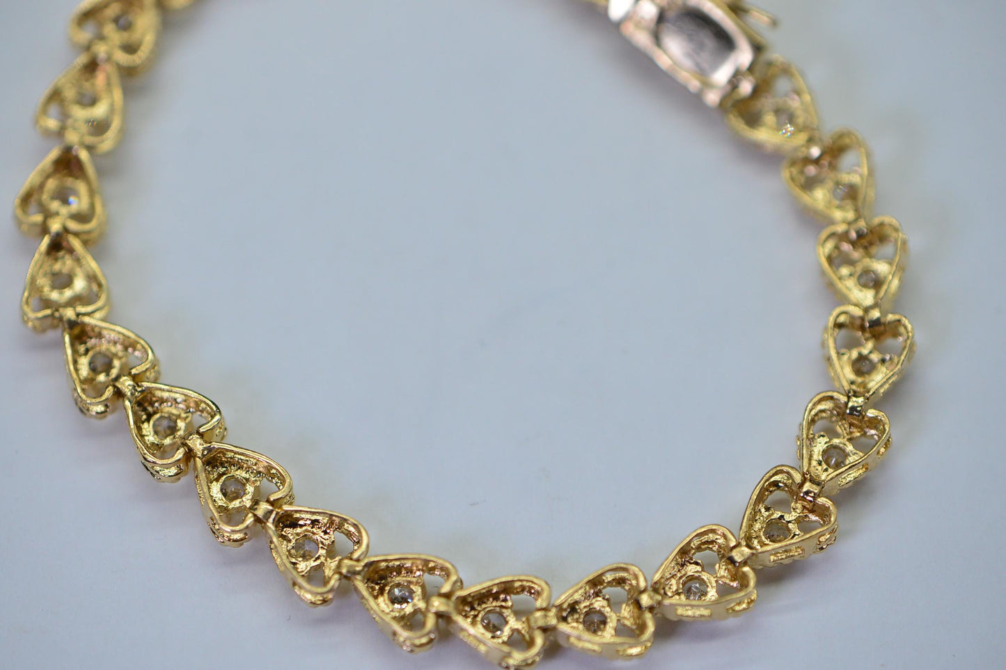 Gold Heart Bracelet: Simulated Diamond, 18K Gold Over Sterling Silver, 7 Inch