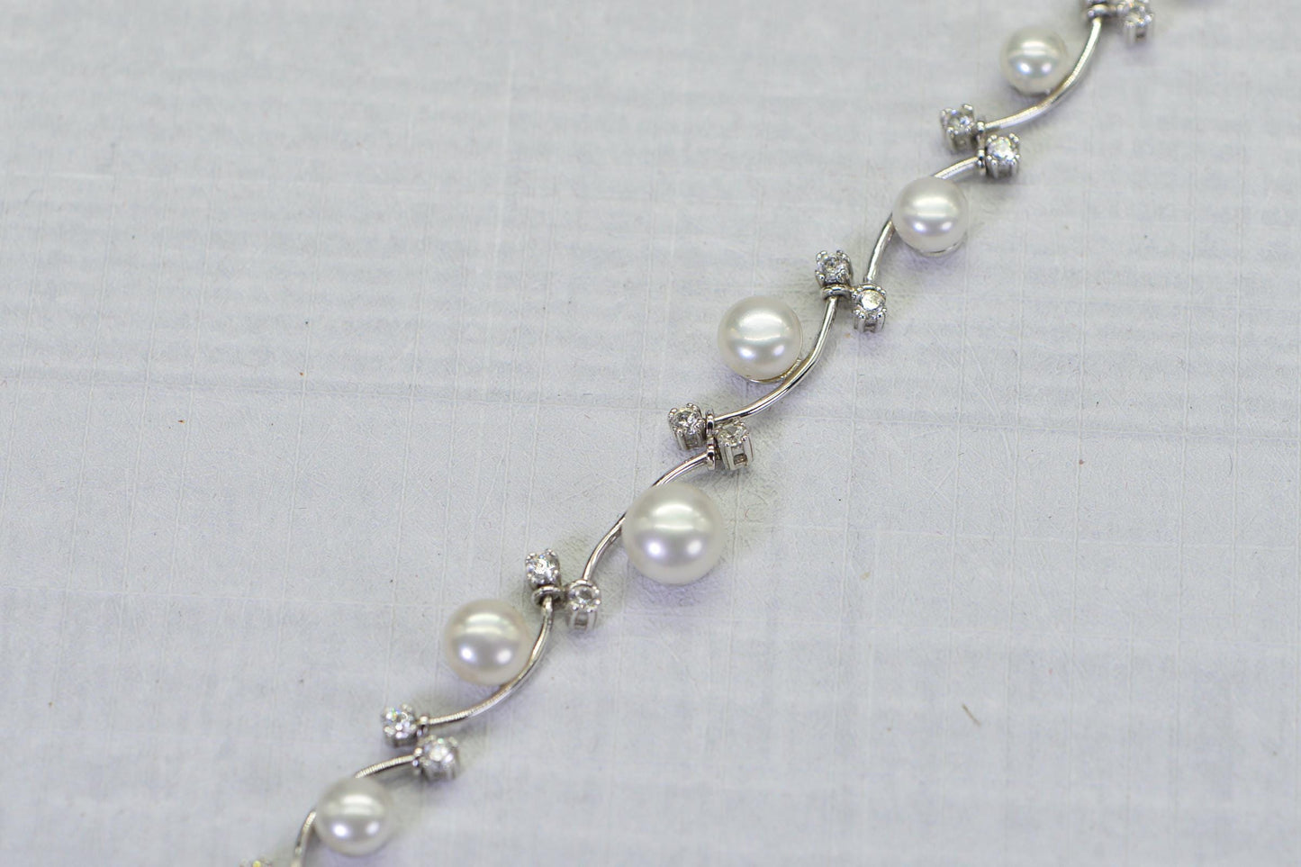 Vintage Honora Pearl Vine Necklace Simulated Diamond Rhodium Over Sterling Silver