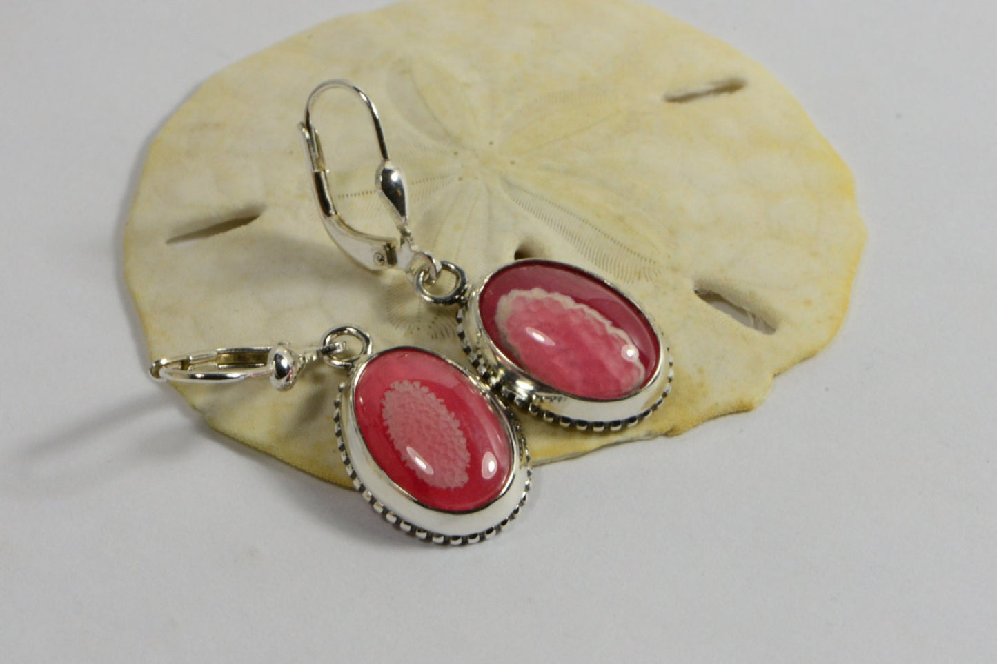 Handmade Rhodochrosite Earrings: Sterling Silver Bezel Set, Pink Gemstone