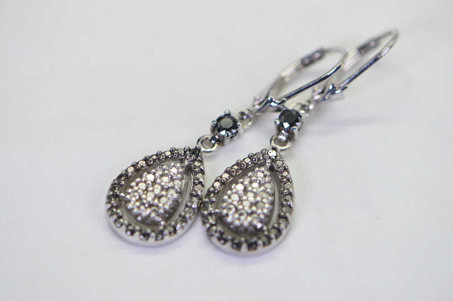 Black Diamond Teardrop Dangle Earrings, Sterling Silver Birthstone