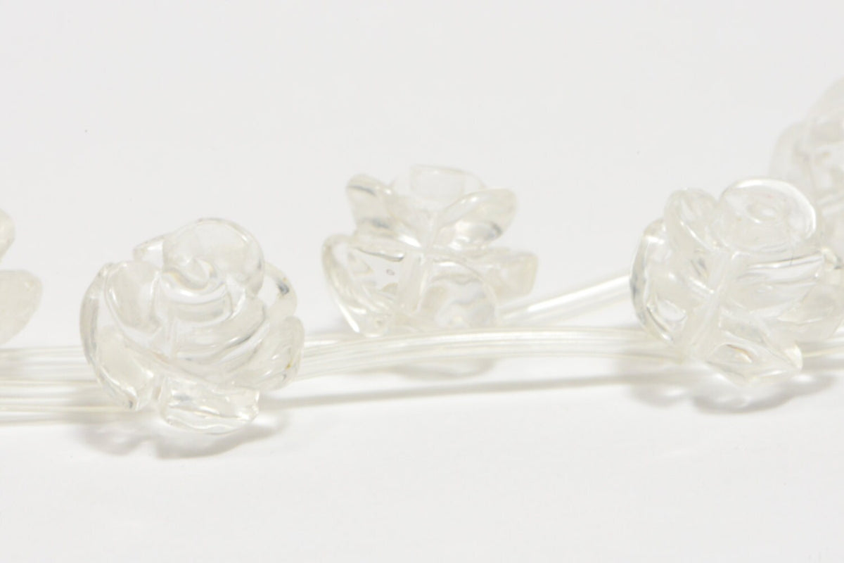 Clear Quartz 10mm 2 Beads Carved Rose Natural Gemstone Bead Jewelry Making Supplies