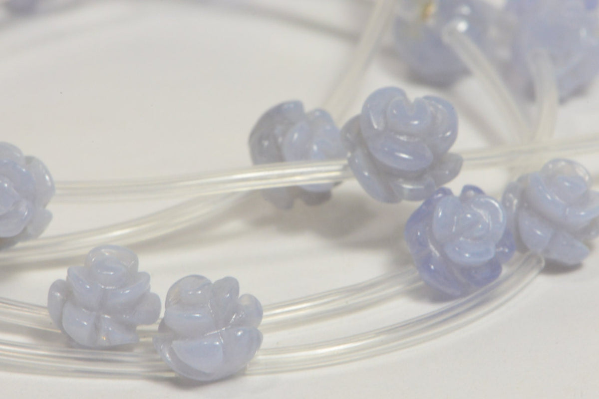 Blue Lace Agate Carved Rose Beads: Natural Gemstone, 8mm (2 Beads)