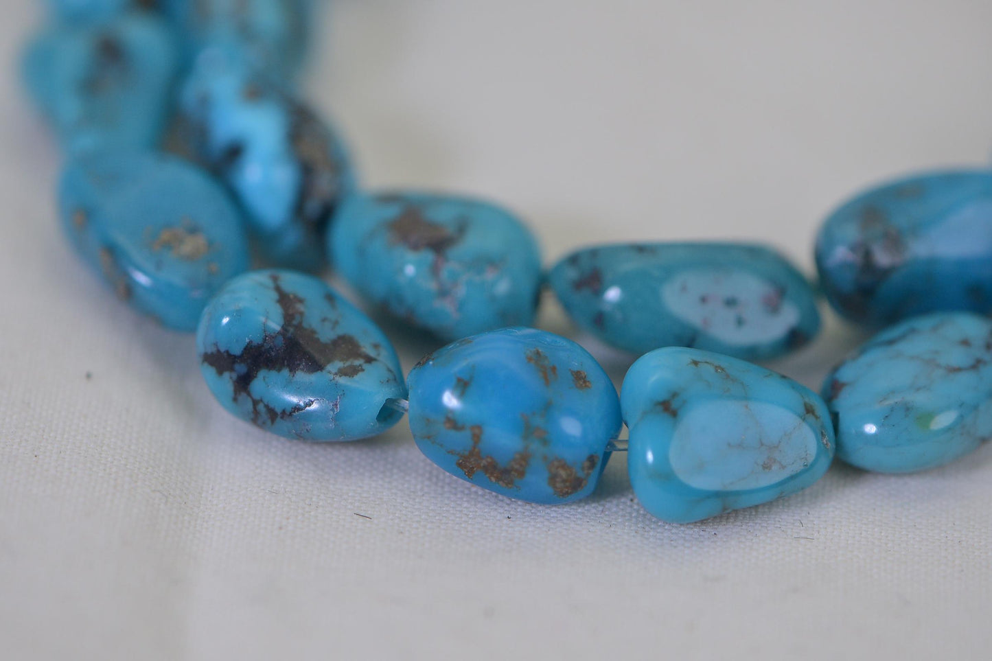 Kingman Turquoise Beads: 11mm Freeform Oval Strand, Arizona Gemstone