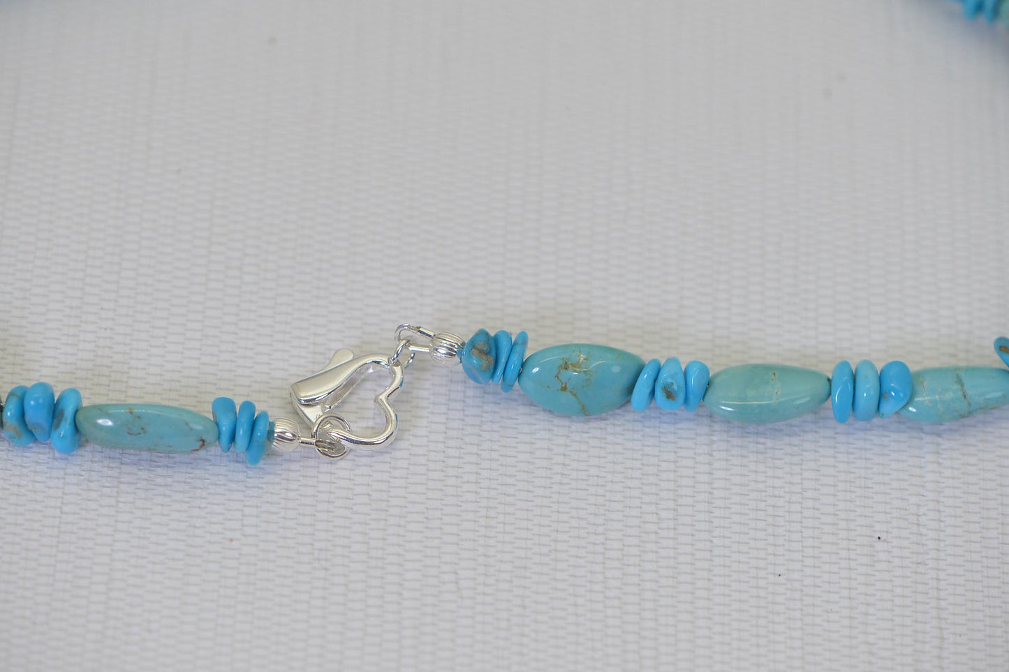 Royston & Sleeping Beauty Turquoise Choker Necklace, Sterling Silver Heart Toggle, American Turquoise Multistone Barrel Necklace,Unisex Gift