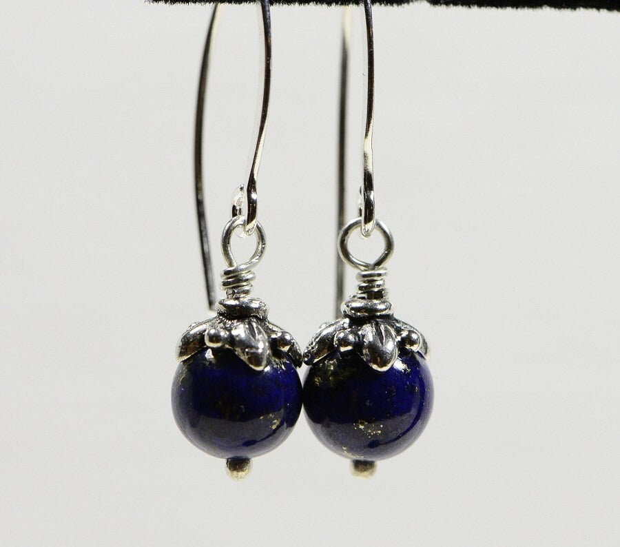 Lapis Lazuli Drop Earrings: Sterling Silver V-Wire, Gemstone Jewelry