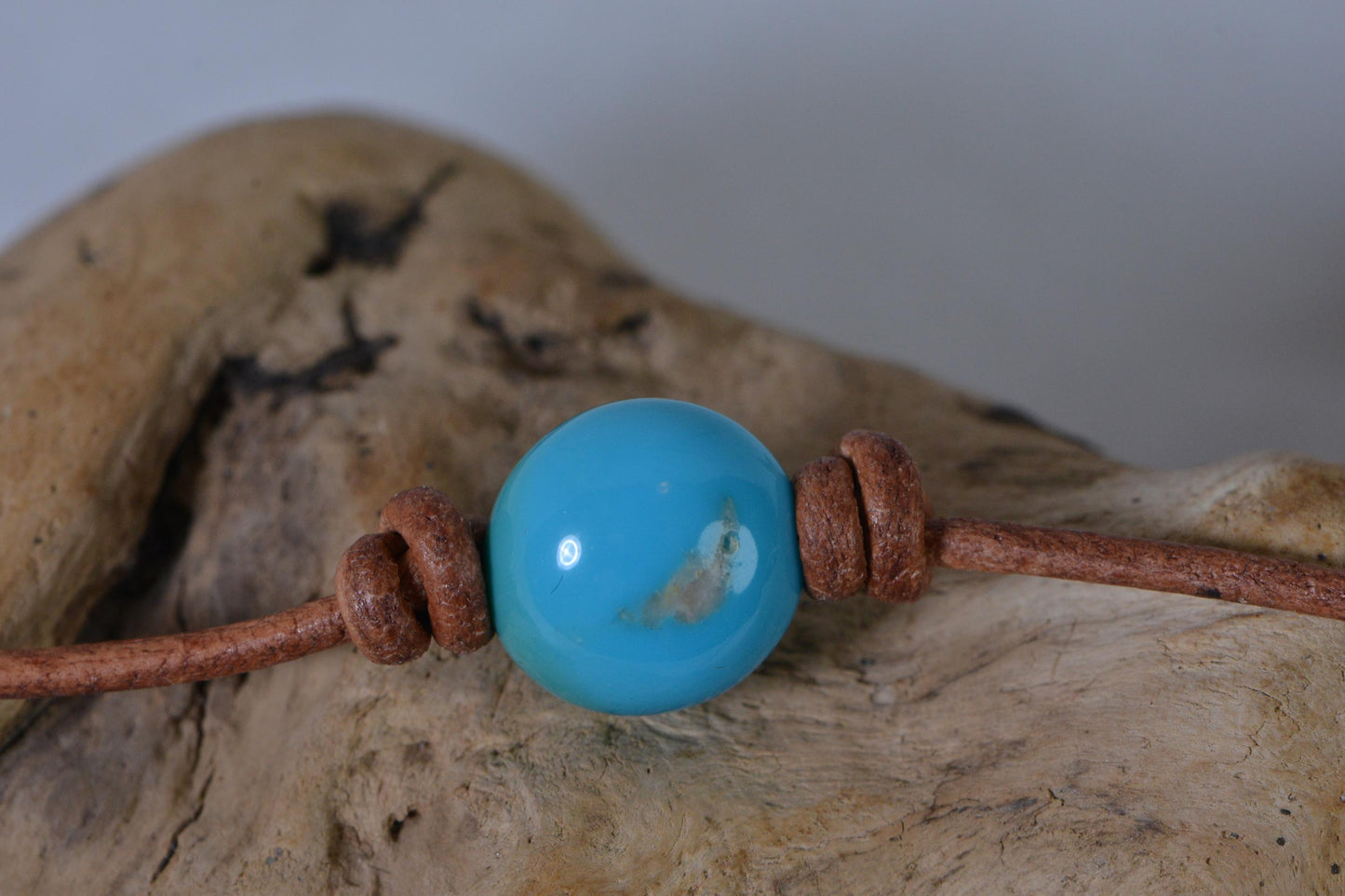 Natural Turquoise Nugget Necklace Single Bead On Leather Necklace Choker Gemstone Necklace