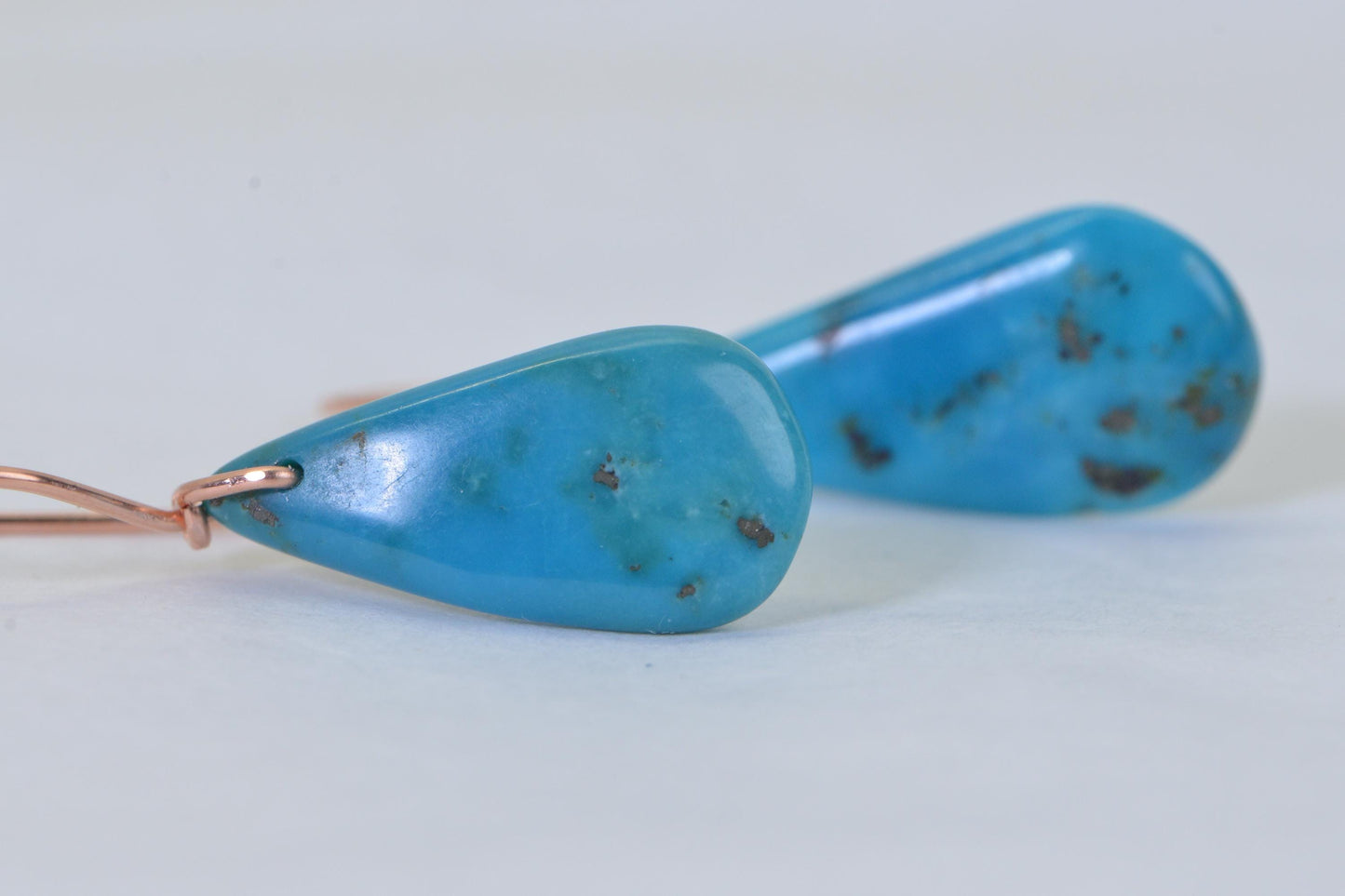 Blue Turquoise Slabs Teardrop Earrings, Copper Wire Wrapped Dangle Drop
