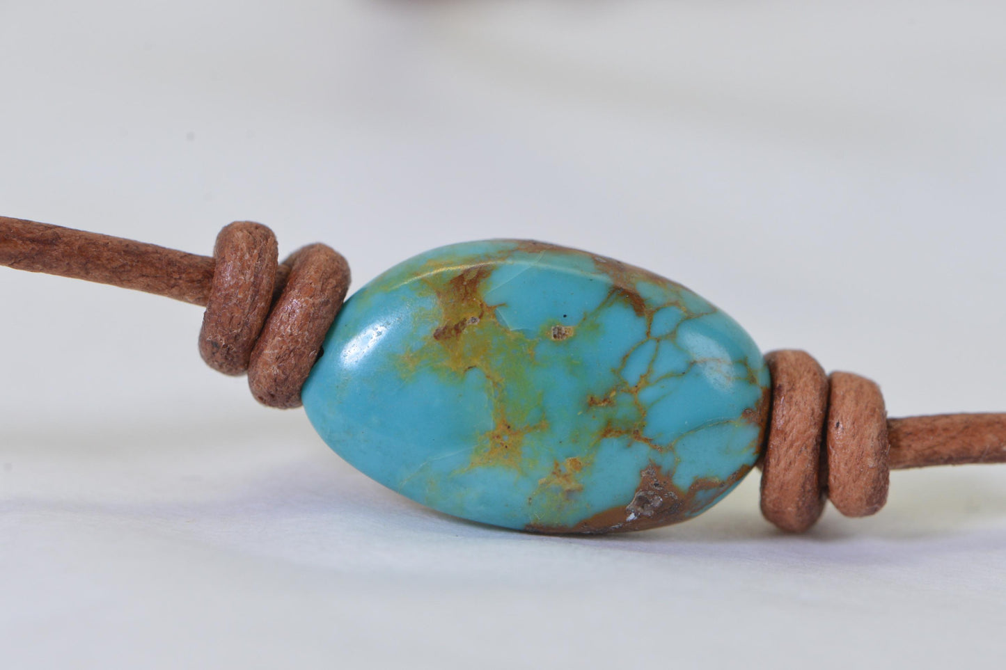 Kingman Turquoise Necklace: Natural Leather Cord Amulet
