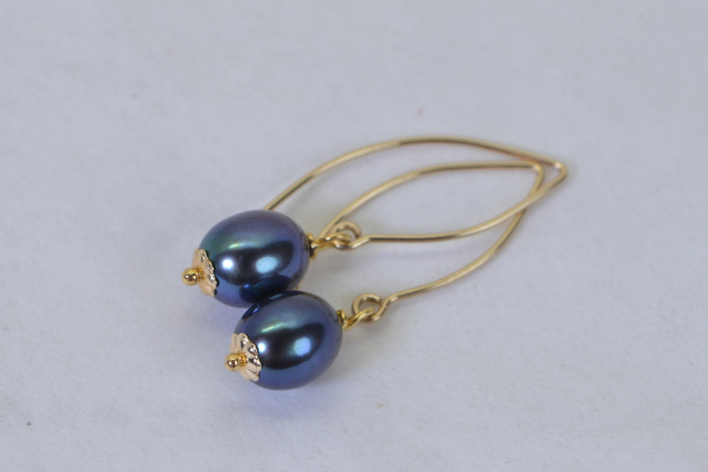 Tahitian Black Pearl Earrings, AAA Quality, 14K Gold Filled