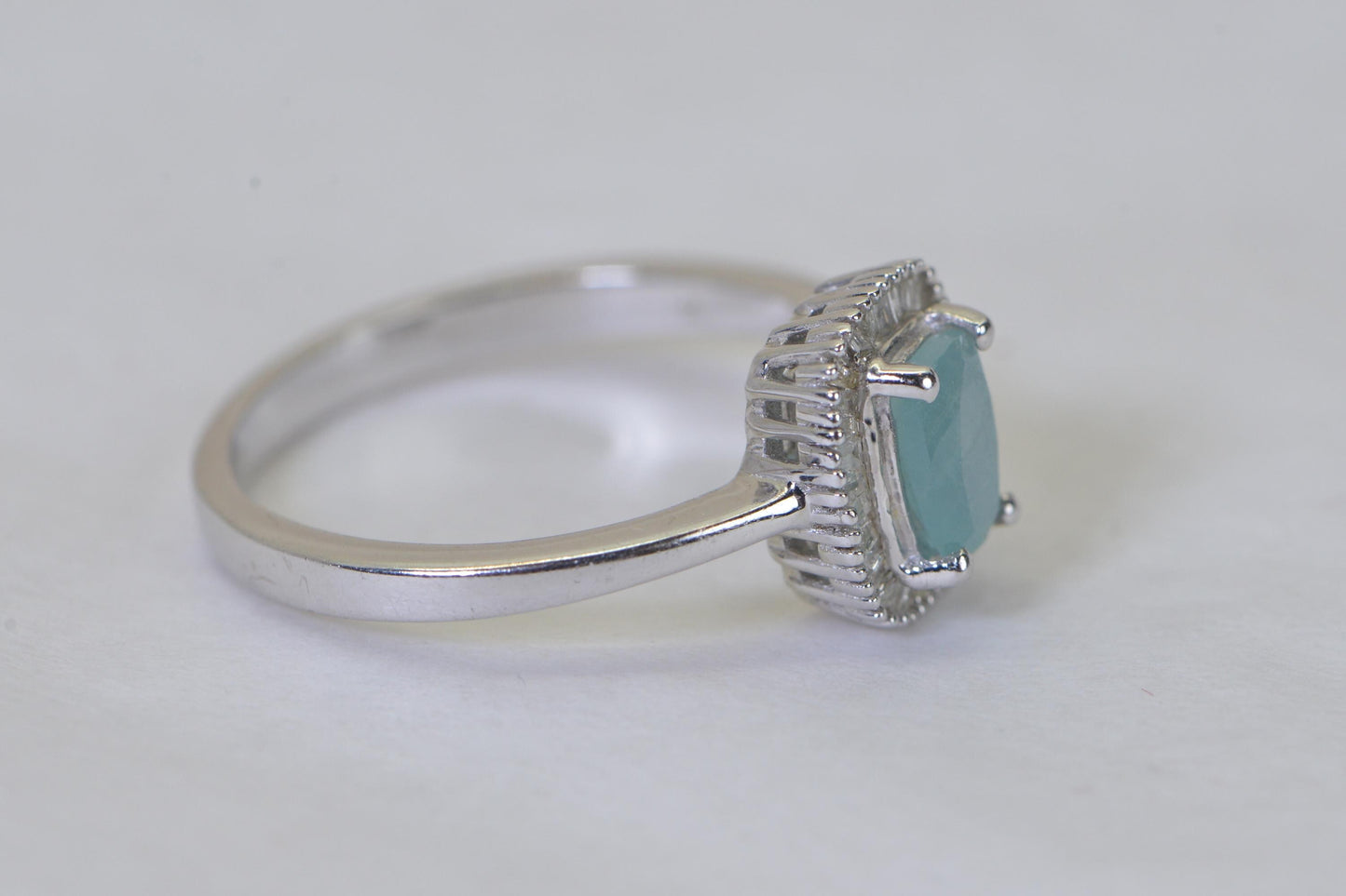 Emerald Cut Grandidierite & Diamond Baguette Ring and Earrings Set – 14K White Gold Over Sterling Silver, Estate One-of-a-Kind Jewelry