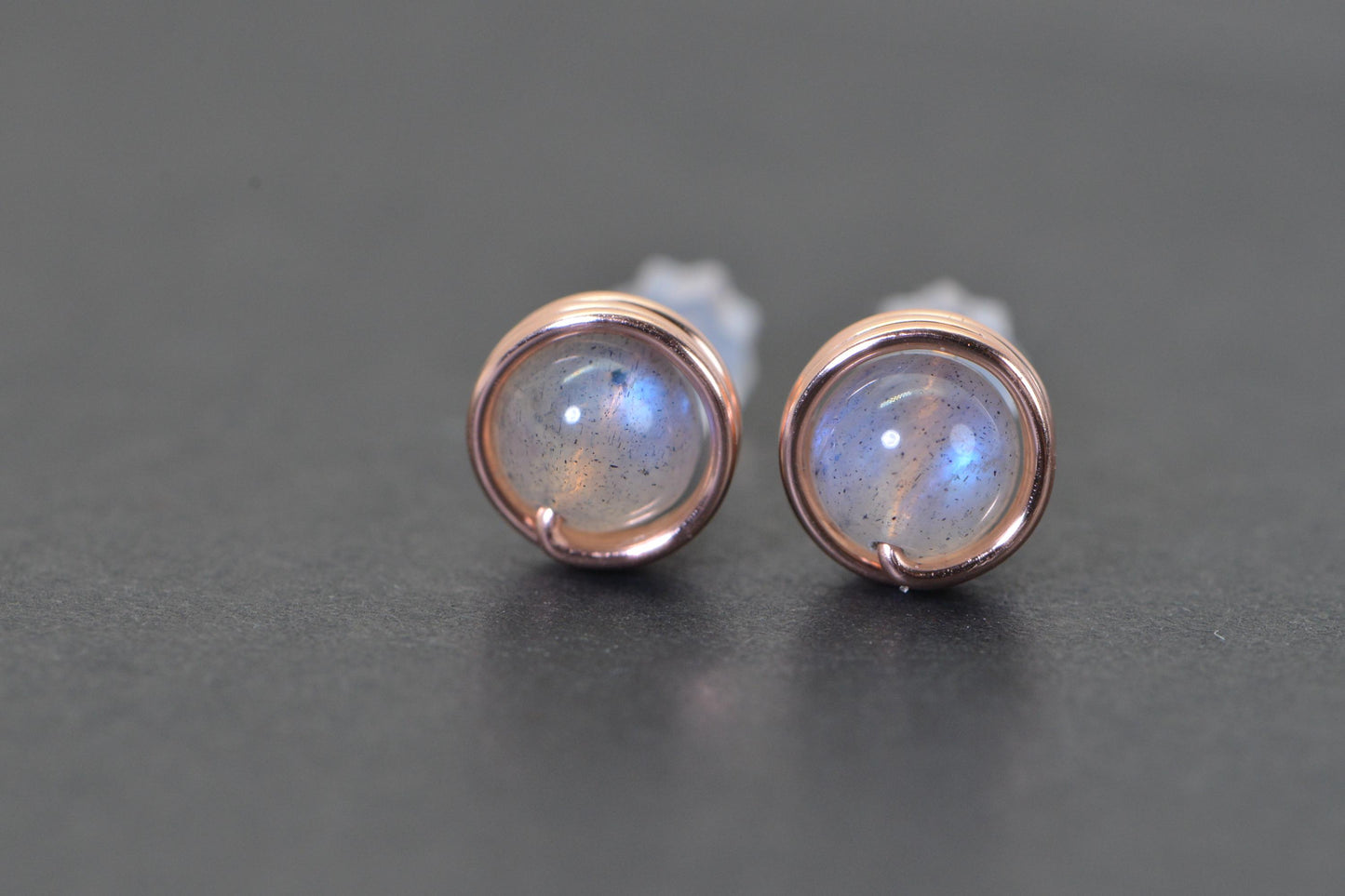 Handmade Copper Wire Wrapped Labradorite Stud Earrings (6mm)