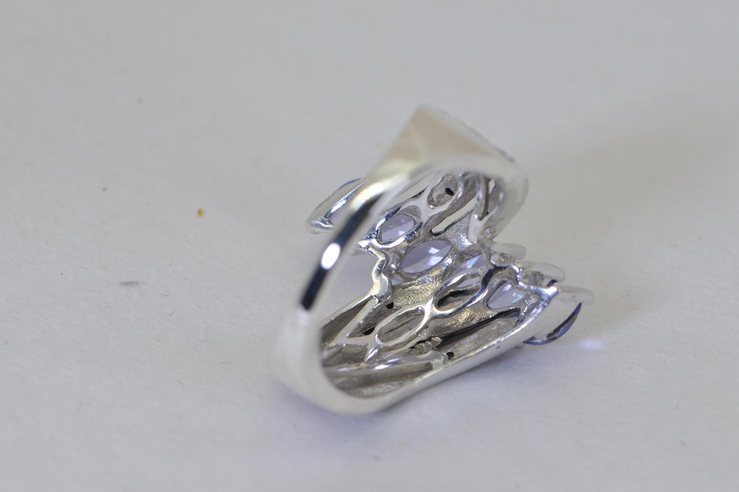Genuine Tanzanite and Blue Diamond Sterling Silver Ring: Marquise Cluster Band, December Birthstone