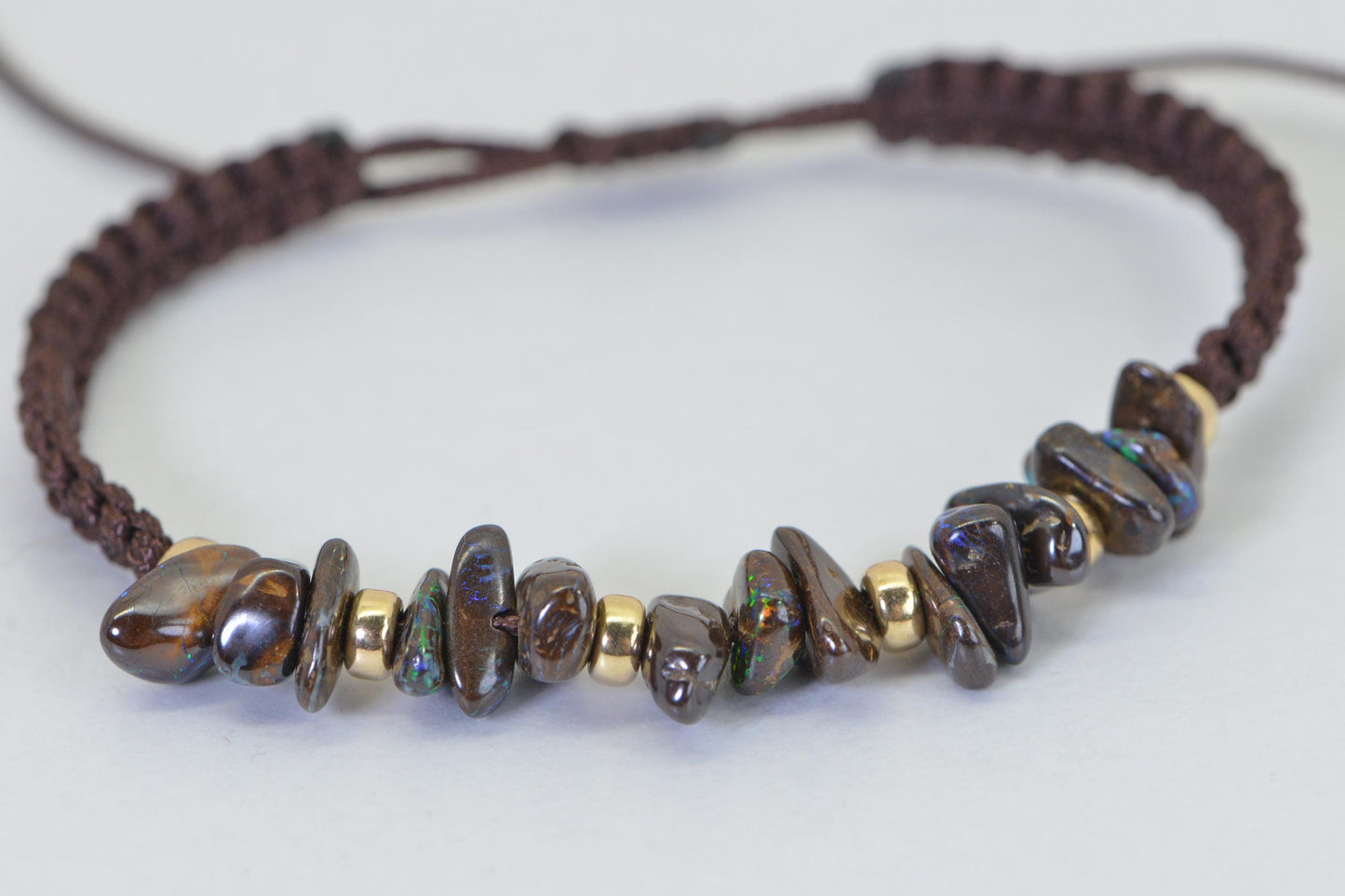 Australian Boulder Opal Macrame Bracelet: 14K Gold-Filled Accents