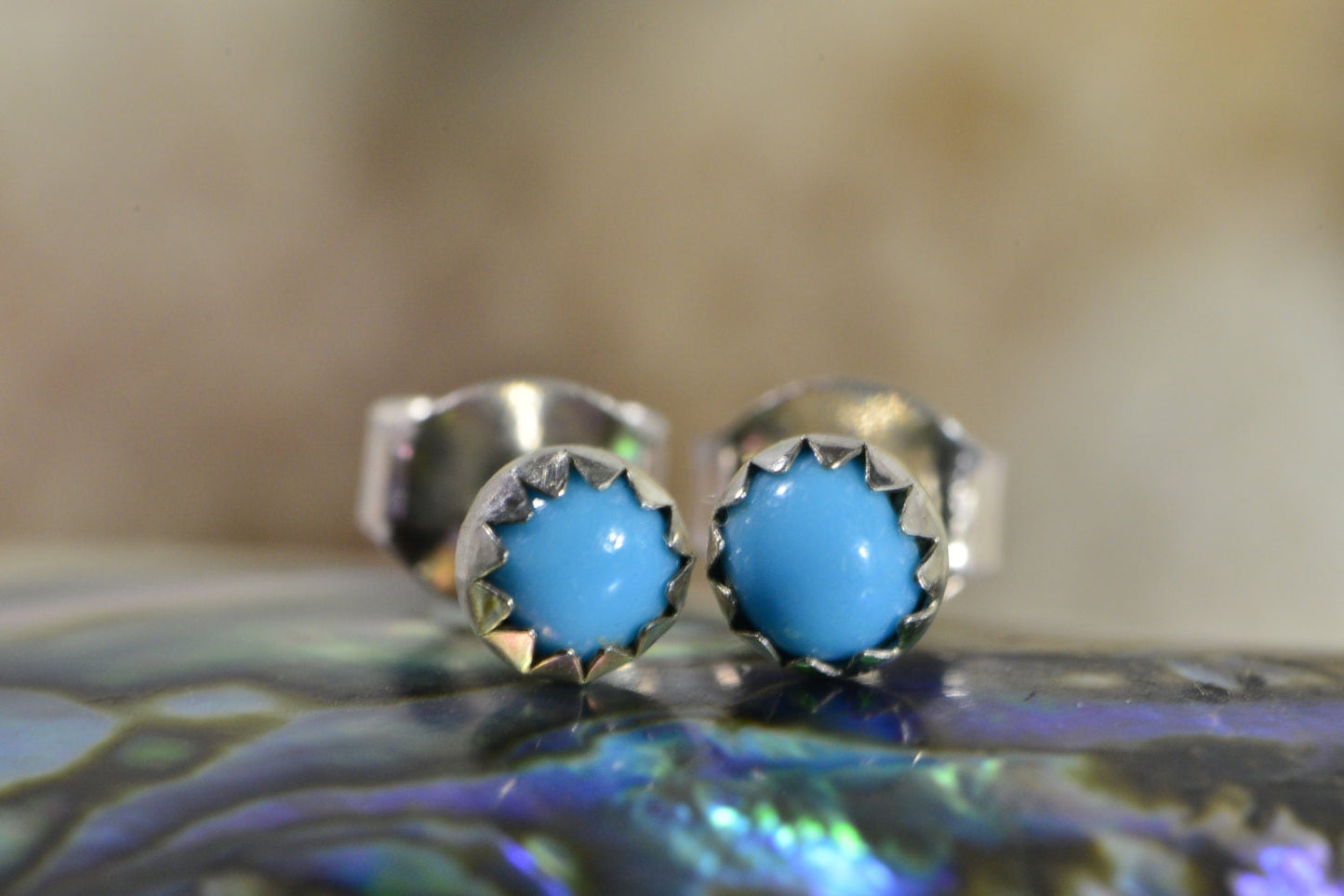 Handmade Sterling Silver Turquoise Stud Earrings, Natural Stone