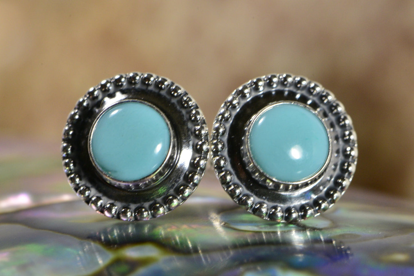 Handmade Sterling Silver Turquoise Earrings, Antique Patina