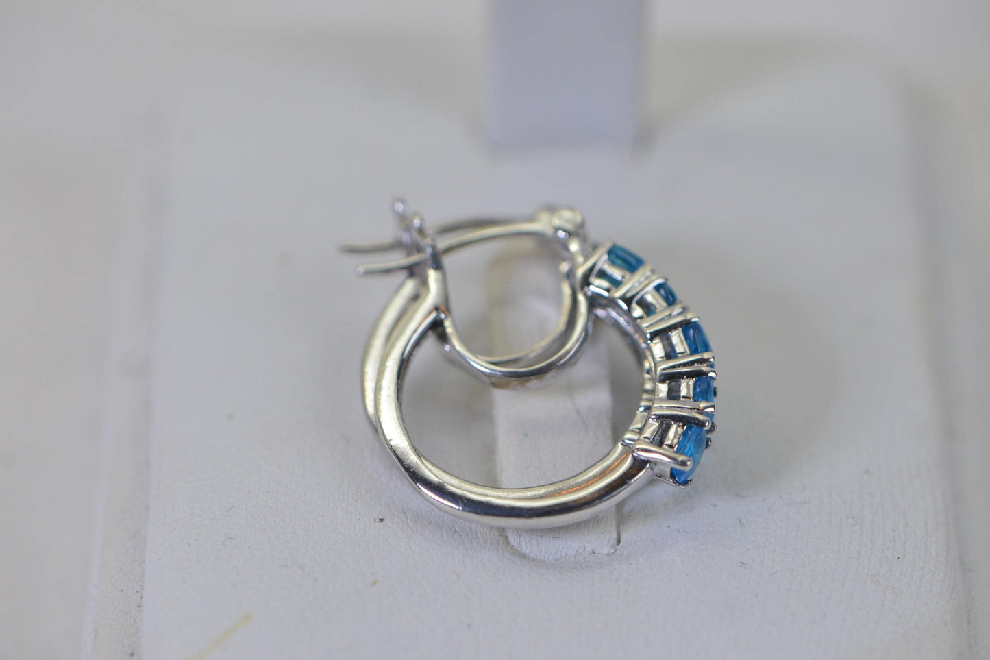 Natural Apatite Hoop Earrings Sterling Silver 925, Blue Gemstone Hoops, Hinged Hoop Earrings, Oval Round Apatite Jewelry Gift