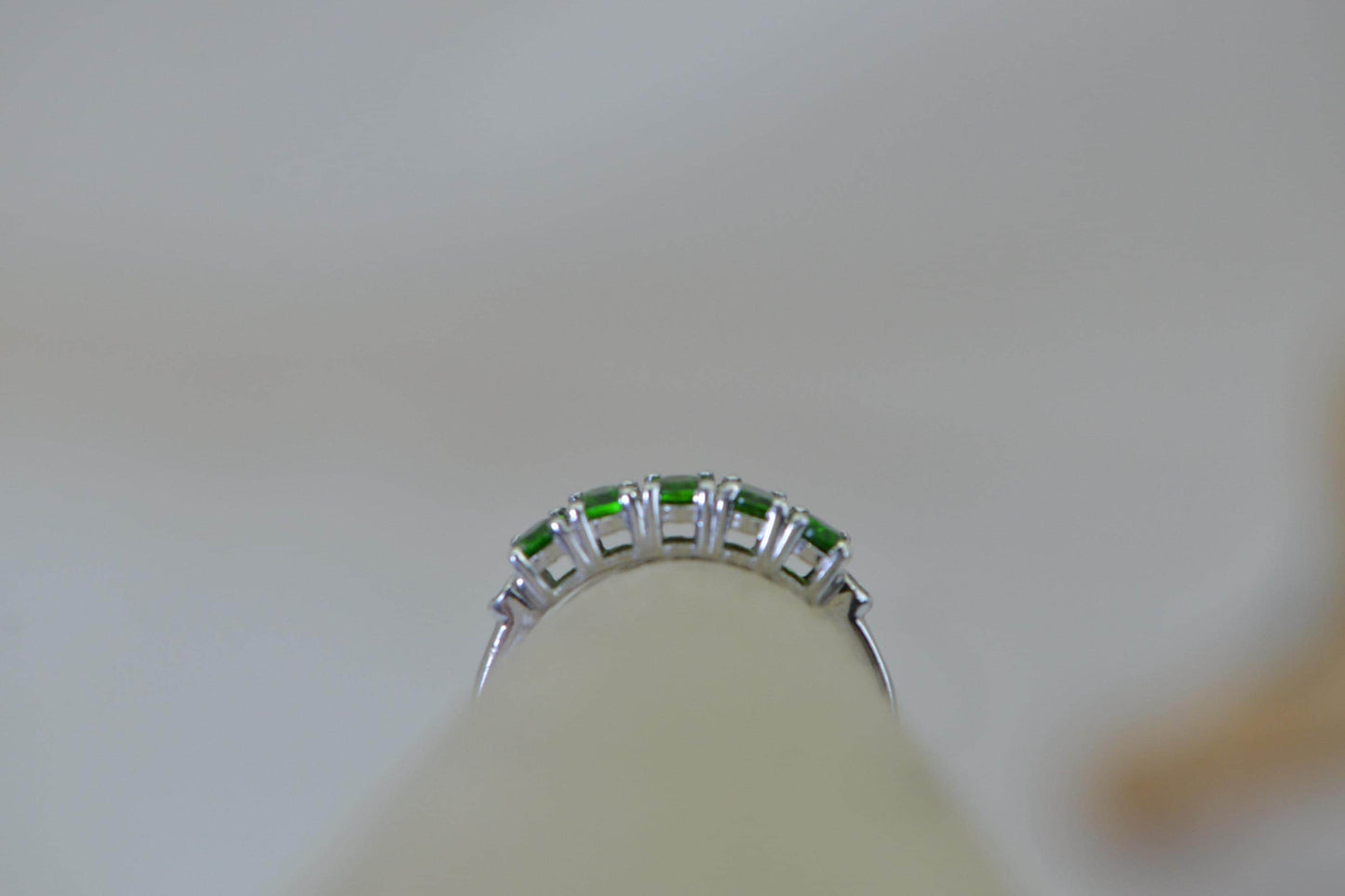 Diopside one row stone band Ring: 14K White Gold over Sterling Silver