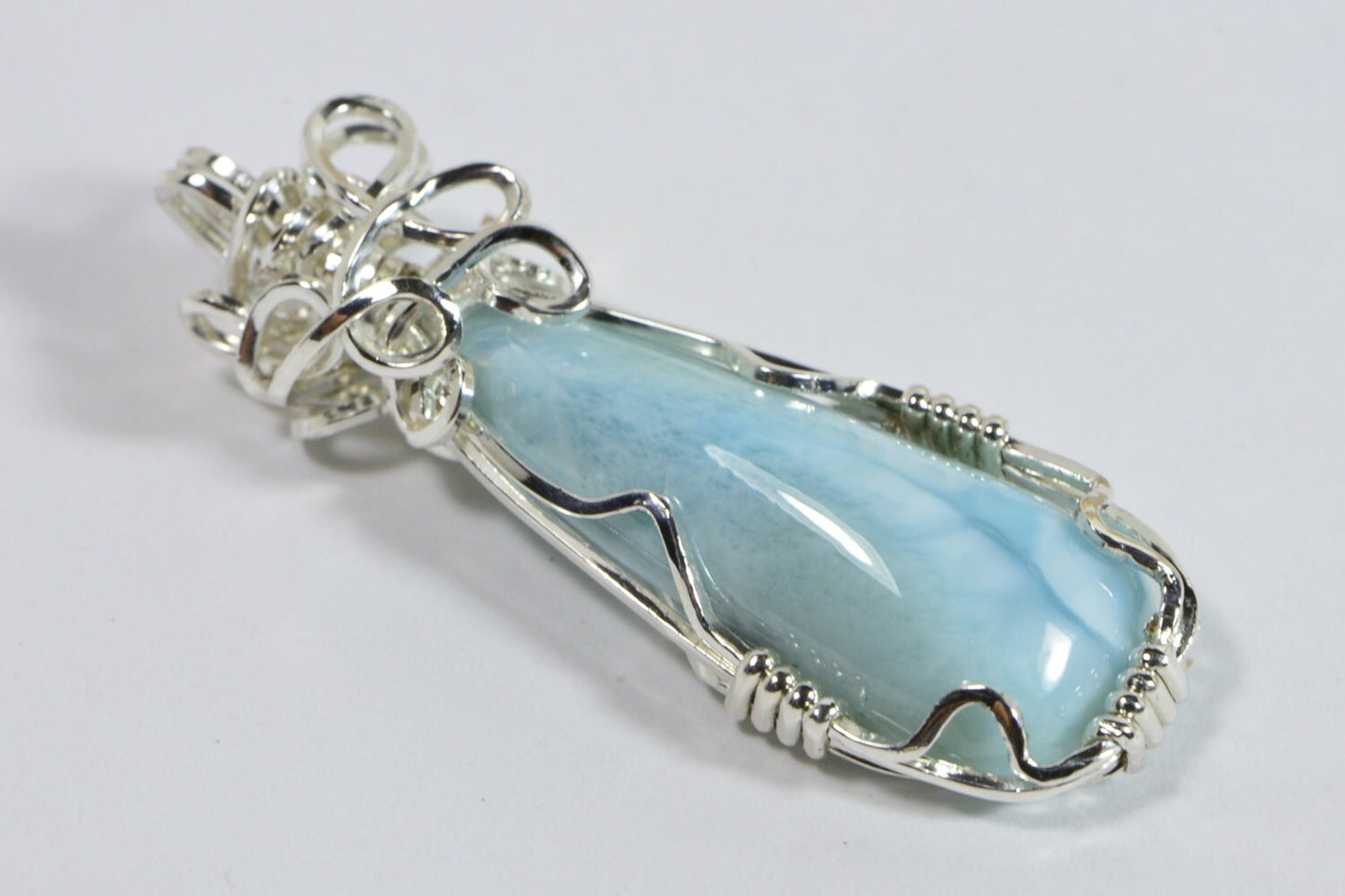Wire Wrapped Larimar Pendant, Sterling Silver Handmade Jewelry