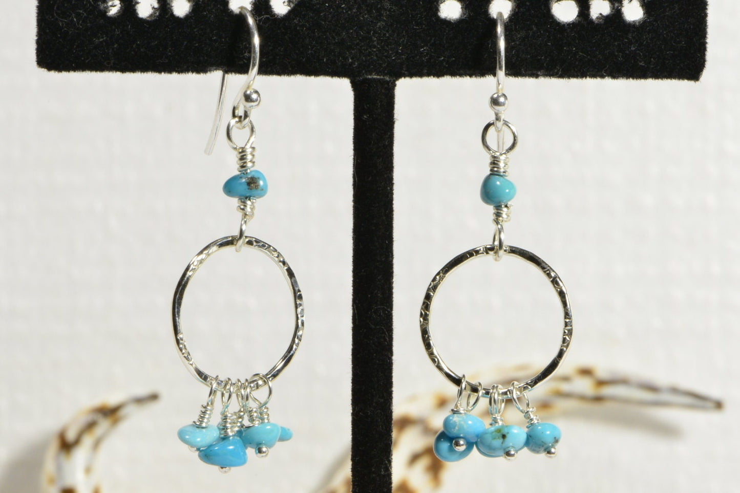 Sleeping Beauty Turquoise Sterling Silver Hoop Earrings, Handmade