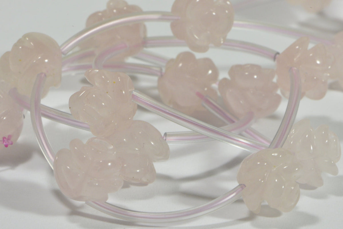 Rose Quartz 10mm 2 Beads Carved Rose Natural Gemstone Bead Jewelry Making Supplies